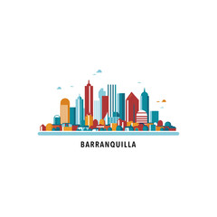 Colombia Barranquilla cityscape skyline city panorama vector flat modern logo icon. Atlántico Department emblem idea with landmarks and building silhouettes, isolated clipart