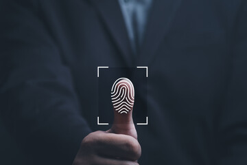 Businessman Fingerprint scan provides security access with biometrics identification, person...