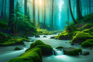 stream in the woods  Generative AI