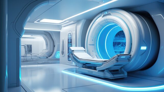 cutting edge medical imaging equipment for mri and ct scans in hospital lab as wide banner with copy space area
