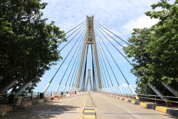 View of the sea crossing bridge with clear clouds