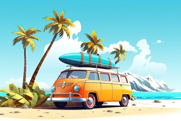 summer car travel ,illustration ,vector,Generated with AI