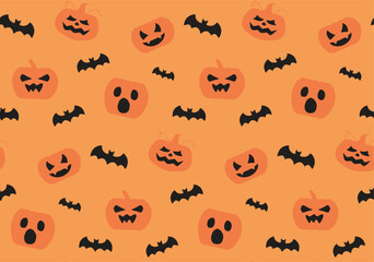 Halloween seamless pumpkin, bat pattern, horror; ghost; funny. Endless texture can be used for wallpaper, pattern fills, web page,background, surface. vector illustration