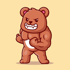 Obraz na płótnie Canvas Cute Bear Muscular Cartoon Vector Icon Illustration. Animal Nature Icon Concept Isolated Premium Vector. Flat Cartoon Style