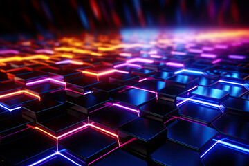 Obraz premium Abstract background of glowing cubes in neon colors