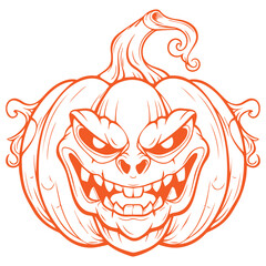 Halloween pumpkin head mascot engraving ink sketch, hand drawn vector illustration Halloween pumpkin, SVG and PNG