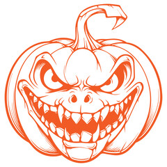 Halloween pumpkin head mascot engraving ink sketch, hand drawn vector illustration Halloween pumpkin, SVG and PNG