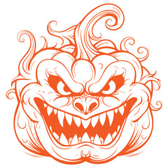 Halloween pumpkin head mascot engraving ink sketch, hand drawn vector illustration Halloween pumpkin, SVG and PNG
