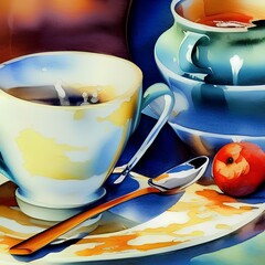 cup of tea watercolor illustration