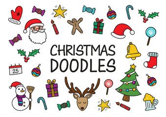 Christmas doodles color hand drawn icons