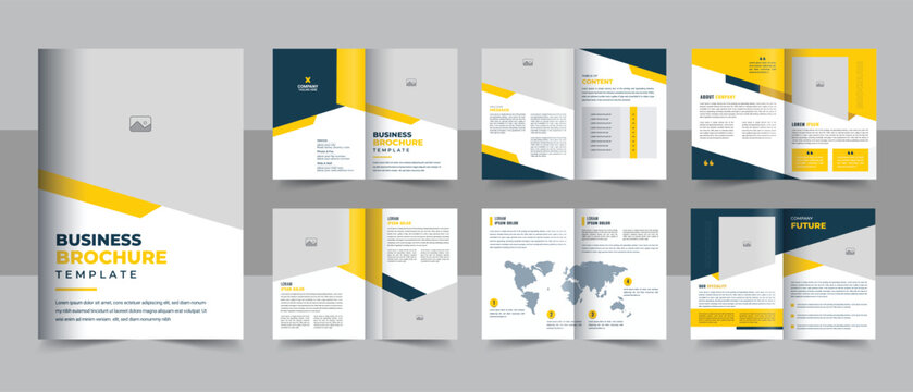 Business brochure template layout design, 12 page corporate brochure editable template layout, minimal business brochure template design