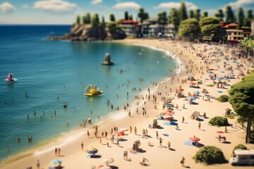 Summer Crowd: Tilt-Shift Capture of a Bustling Beachscape