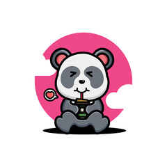 Cute panda drink coffee cartoon