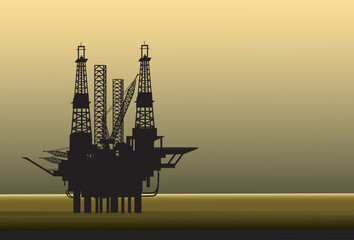 Oil Digging in Evening ocean