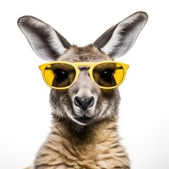 close-up of Kangaroo with sunglasses on white background