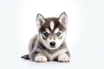 Cute husky puppy on white background