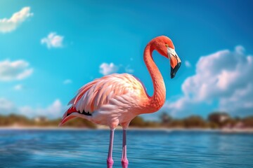 Standing pink flamingo