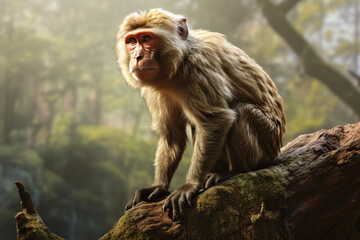 Naklejka na ściany i meble Image of a monkey in the forest, Wildlife Animals., Generative AI, Illustration.