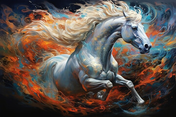 Image of horse running, Wildlife Animals., Generative AI, Illustration.