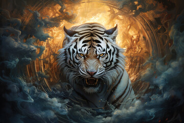 Image of tiger with beautiful patterns and colors., Wildlife Animals., Generative AI, Illustration.
