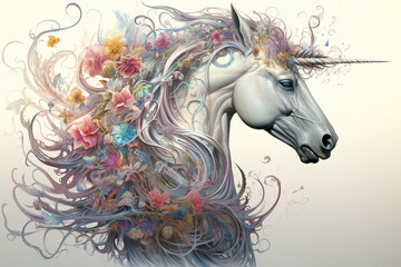 Obraz na płótnie Canvas Image of unicorn horse with beautiful patterns and colors., Wildlife Animals., Mythical creatures, Generative AI, Illustration.