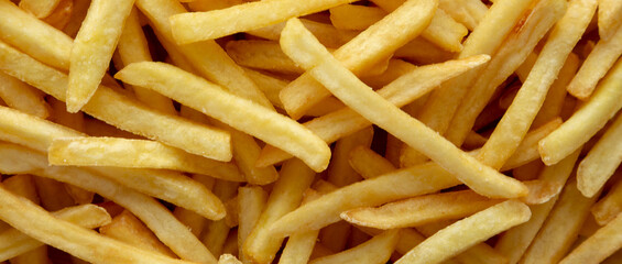 Homemade French Fries, top view. Flat lay, overhead, from above. Close-up.