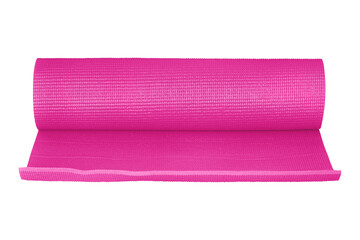 Pink yoga mat isolated on white background with clipping path.