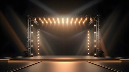 Stage with screen illuminated by spotlights. empty scene for festival