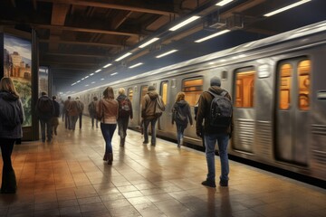 unrecognizable people commuting at subway station , AI Generated