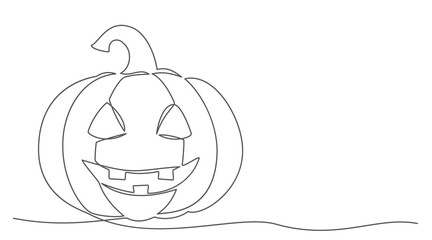 Halloween Pumpkin One line drawing isolated on white background