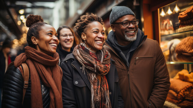 African Family In An Indoor Food Market In Winter