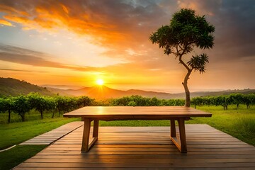 bench in the park and sunset generated ai