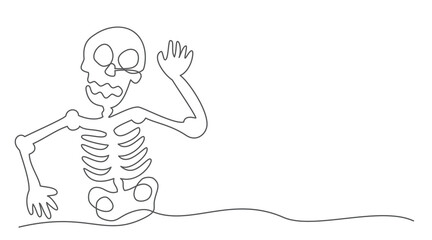 Skeleton One line drawing isolated on white background