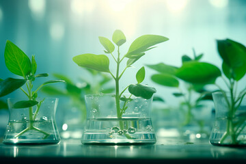 Fototapeta na wymiar Growing a plant in a test tube. Laboratory. A plant in a glass of water