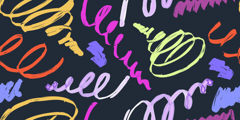 Confetti Scribble abstract seamless pattern. Playful colorful squiggle for kid design. Simple Confetti pattern with scribble memphis print. Simple vector seamless illustration