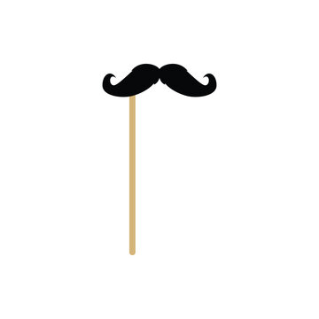 Mustache on stick, funny props for photo booth, flat vector illustration isolated on white background.