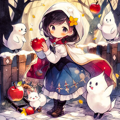 fairy tale cartoon snow white holding an apple
