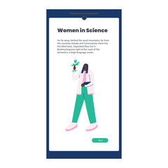 Black woman scientist holding a plant web design interface.