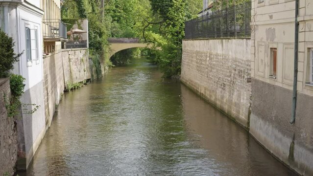 Certovka Devil's Canal In Prague, Czech Republic. static slow motion shot.
