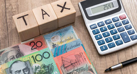 Wooden cubes with text tax australian dollar