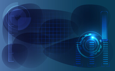 chatbot and hud design circle dot hexagon on dark blue background illumination	