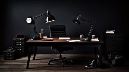 office workspace black background