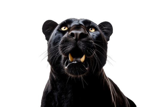 Close up of a black panther head isolated on white 