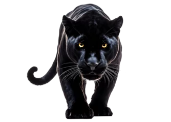 Tuinposter Black panther walking towards isolated on white cutout © The Stock Guy