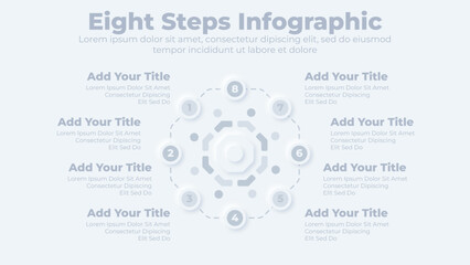 Business infographic template with eight  steps or options for presentation