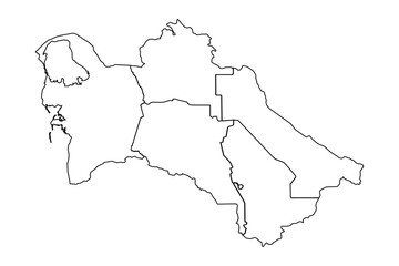 Obraz premium Outline Sketch Map of Turkmenistan With States and Cities