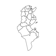 Outline Sketch Map of Tunisia With States and Cities