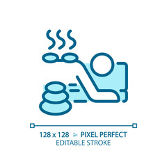 2D pixel perfect editable blue hot stone therapy icon, isolated vector, thin line illustration.
