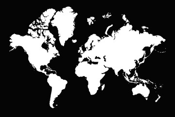 Simple World Map Isolated on Black Background