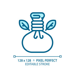 2D pixel perfect editable blue herbal compress icon, isolated vector, meditation thin line illustration.